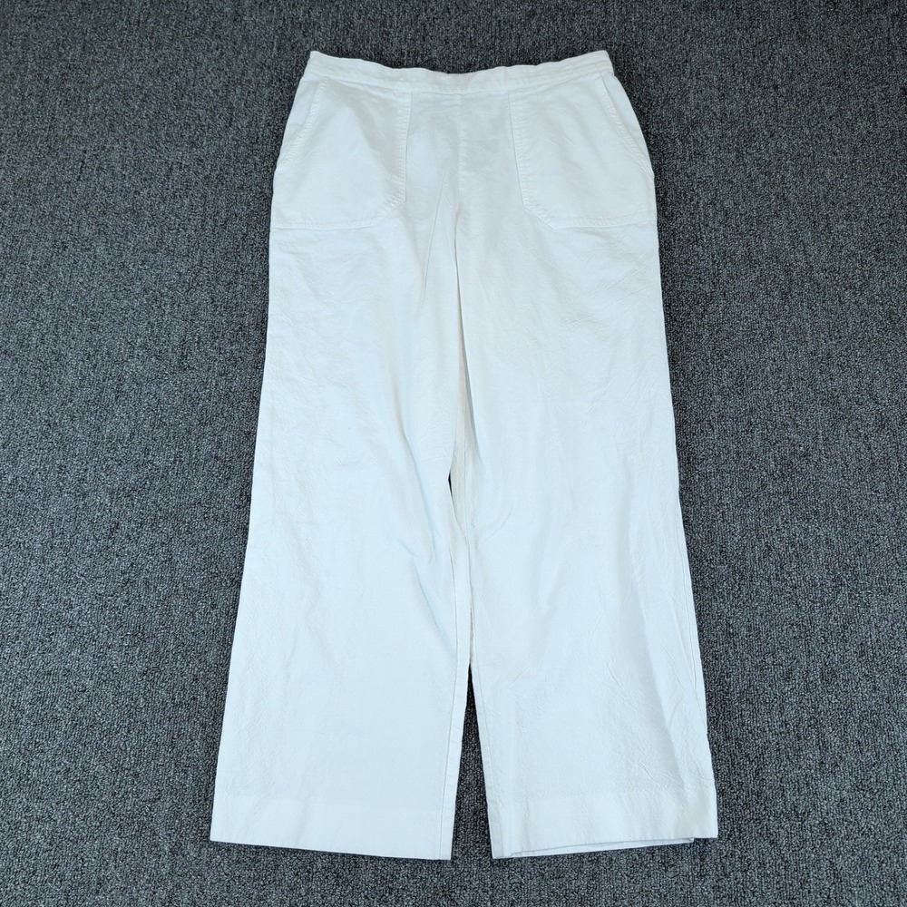 Alfred Dunner Pants 10P Womens White Cotton Wide Leg Petite Elastic Waist Casual